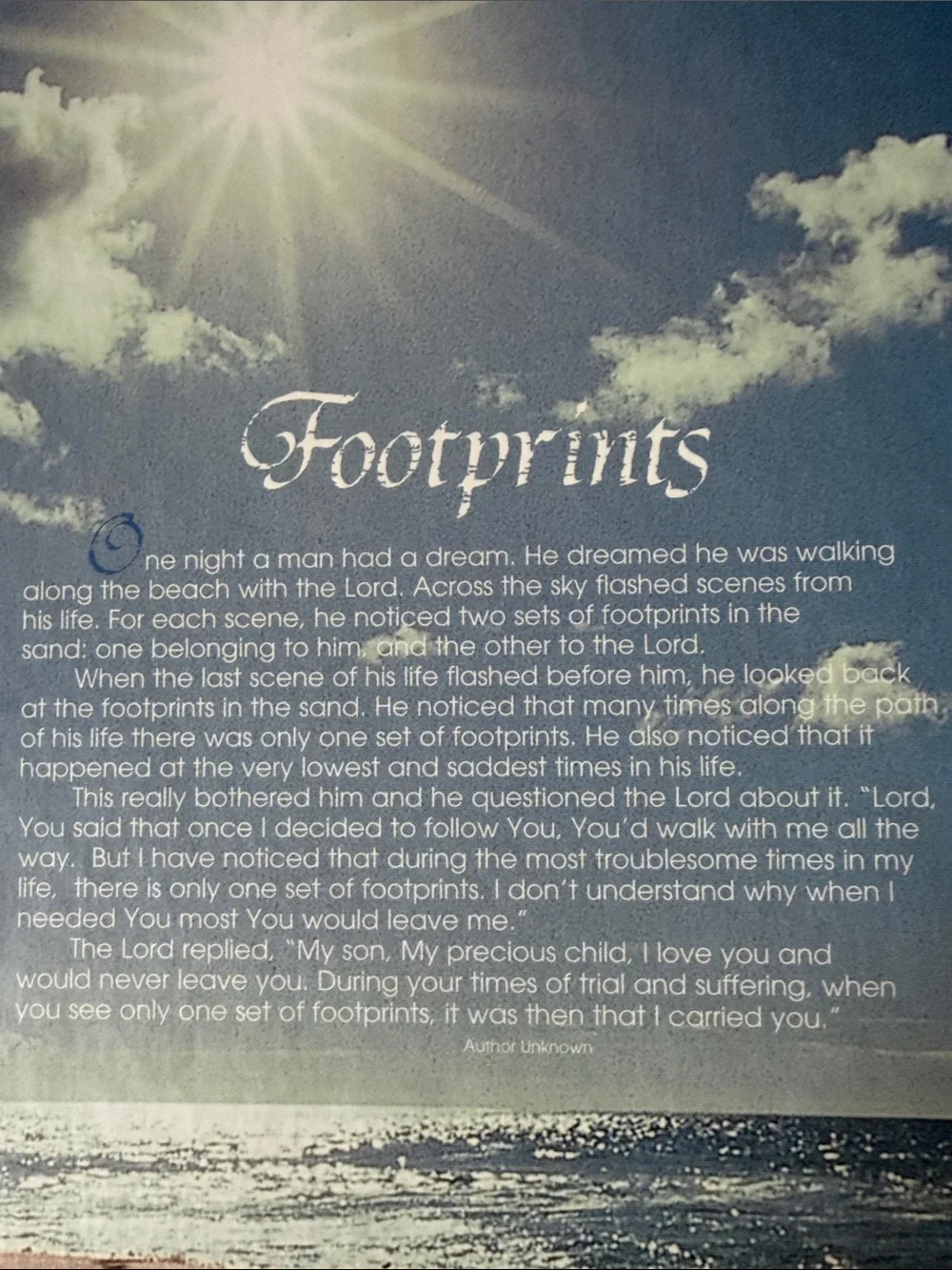 Footprints Hardcover Inspirational Journal - Blue Sky & Sandy Beach Cover